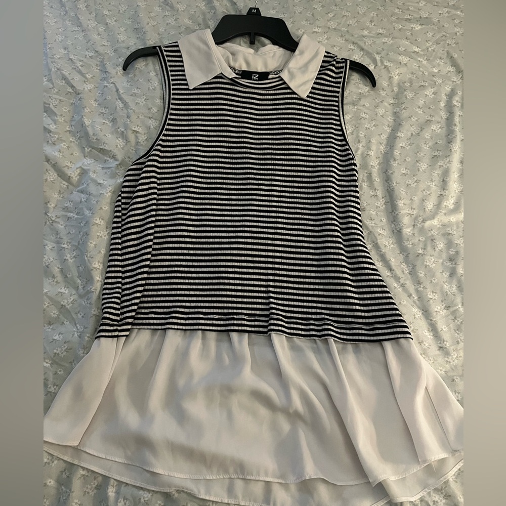 IZ Byer tank style blouse, large, black/white striped